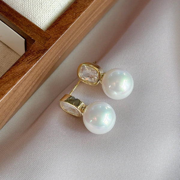 Elegant Design Champagne Round Pearl Earrings Drop