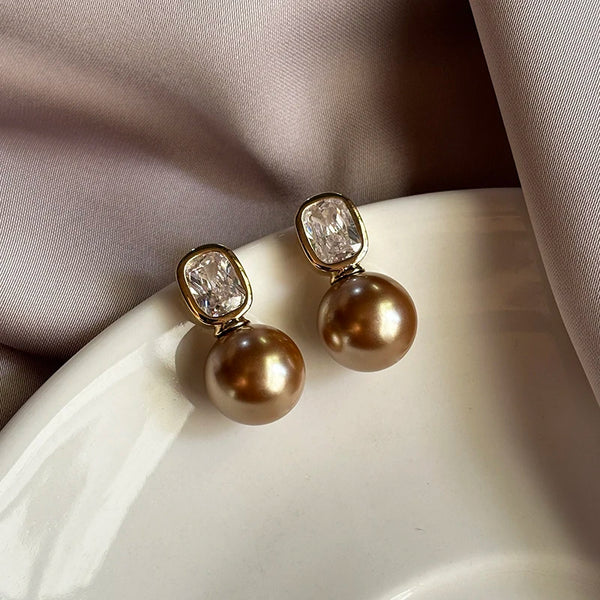 Elegant Design Champagne Round Pearl Earrings Drop