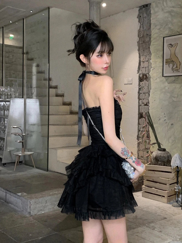 Fairytale Bow Black Mini Dress 