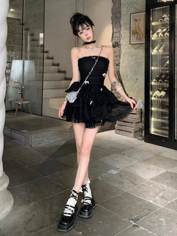 Fairytale Bow Black Mini Dress 