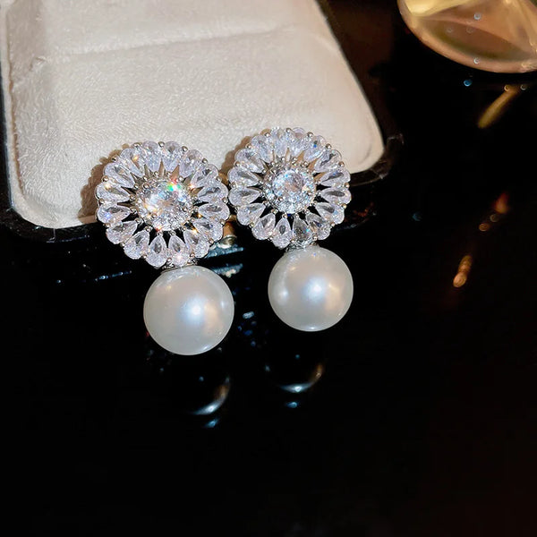 Fashion Geometric Round Pearl Drop Earrings