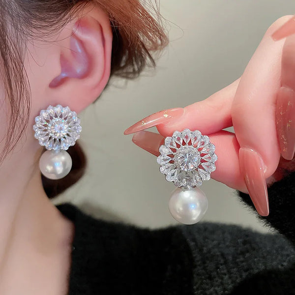 Fashion Geometric Round Pearl Drop Earrings