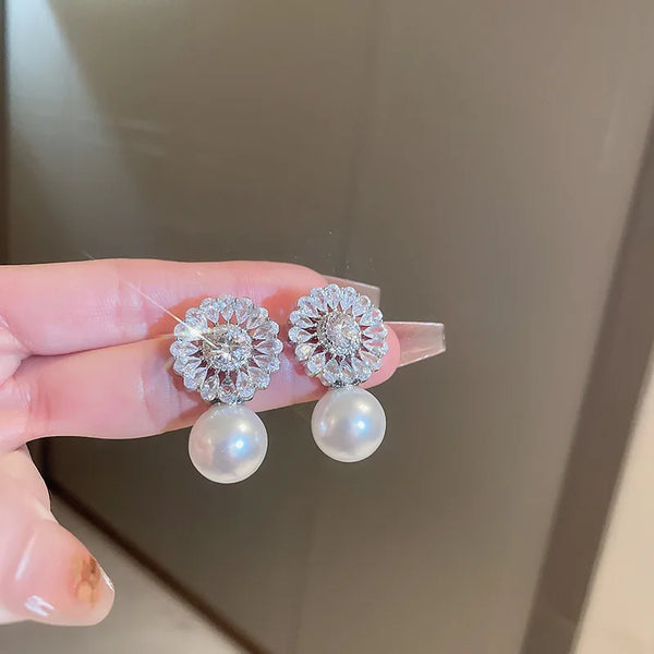 Fashion Geometric Round Pearl Drop Earrings