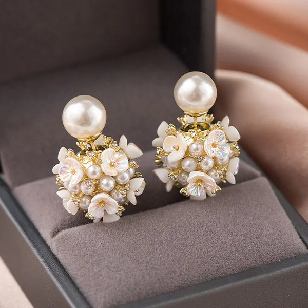 Flower Ball Pearl Drop Earring