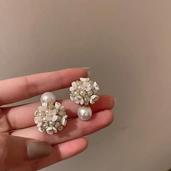 Flower Ball Pearl Drop Earring