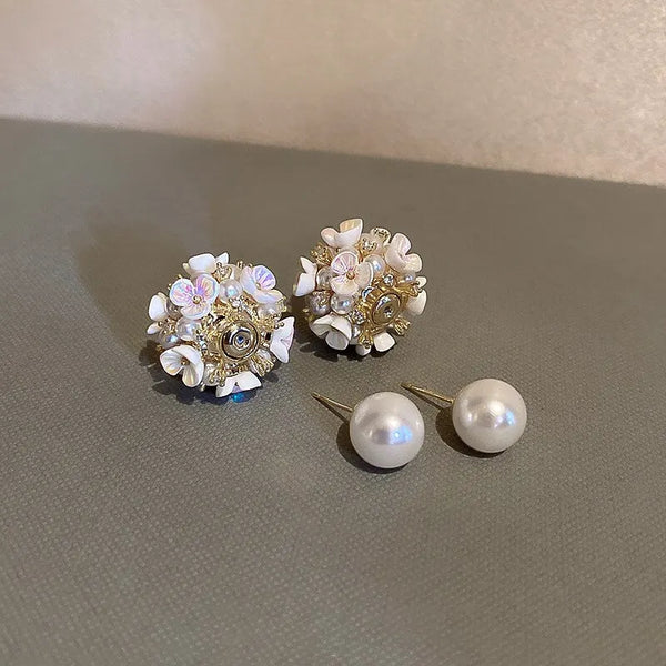 Flower Ball Pearl Drop Earring