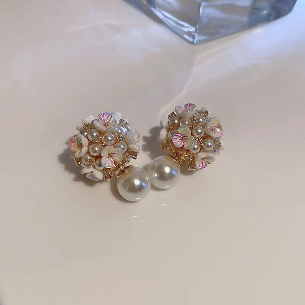 Flower Ball Pearl Drop Earring