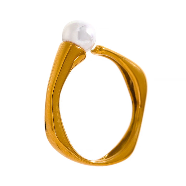 Geometric Square Pearl Ring