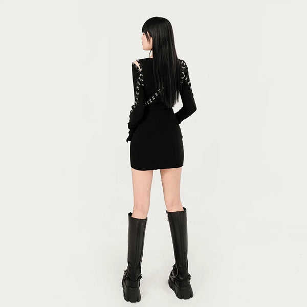 Gothic Black Cut Out Long Sleeve Mini Dress