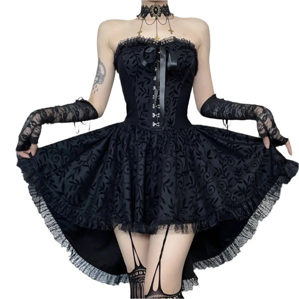 Gothic Dark Enchantment Mini Black Lace Dress