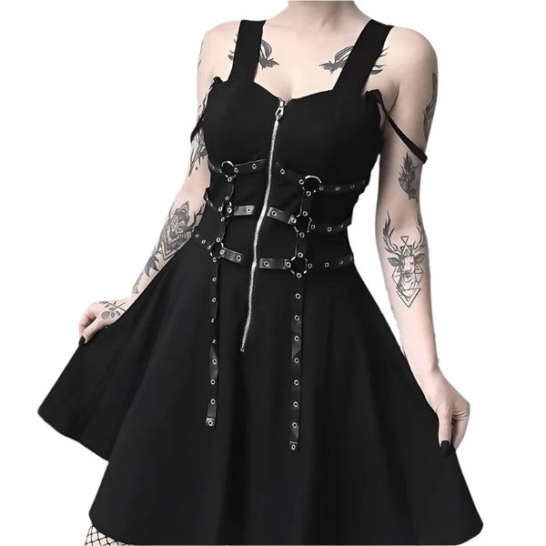 Gothic Harness Black Mini Dress