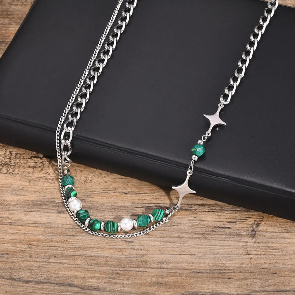 Green Stone Pearl Necklace Men