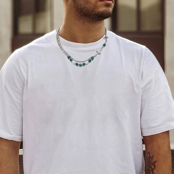 Green Stone Pearl Necklace Men