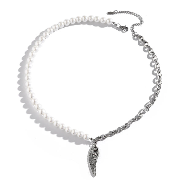 Half Pearl Half Chain Necklace Mens