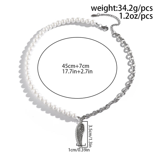 Half Pearl Half Chain Necklace Mens