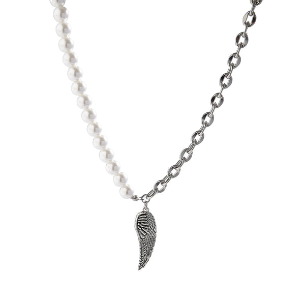 Half Pearl Half Chain Necklace Mens