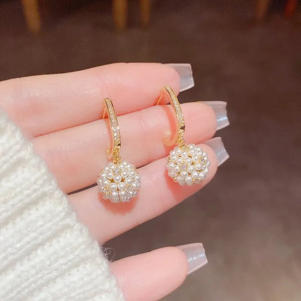 Korean Pearl Ball Drop Earrings