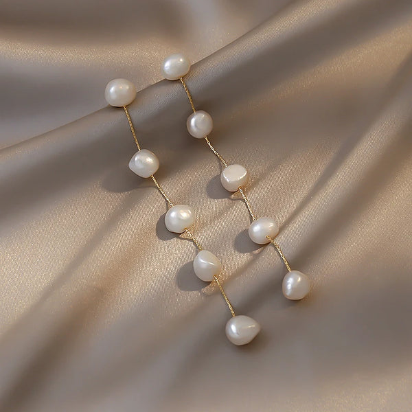 Long Drop Pearl Earrings