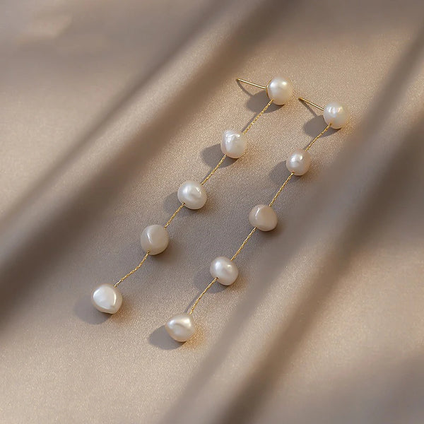 Long Drop Pearl Earrings