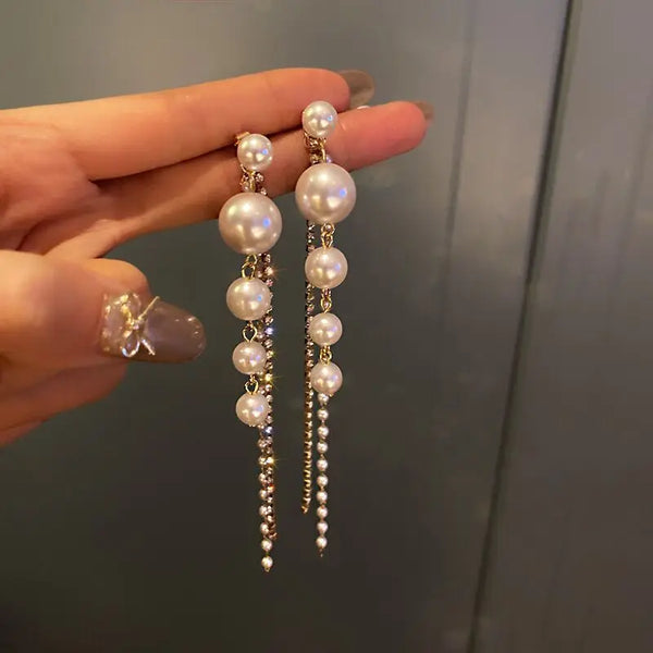 Long Pearl Drop Earrings