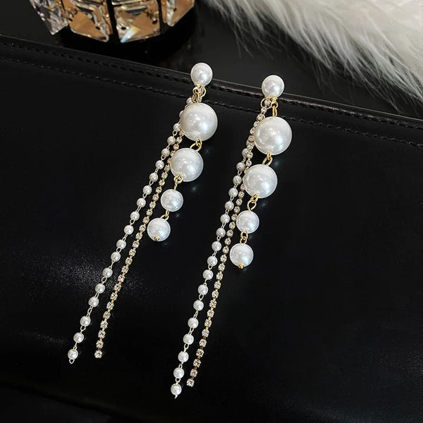 Long Pearl Drop Earrings