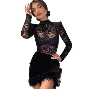 Long Sleeve Lace Mini Dress Black