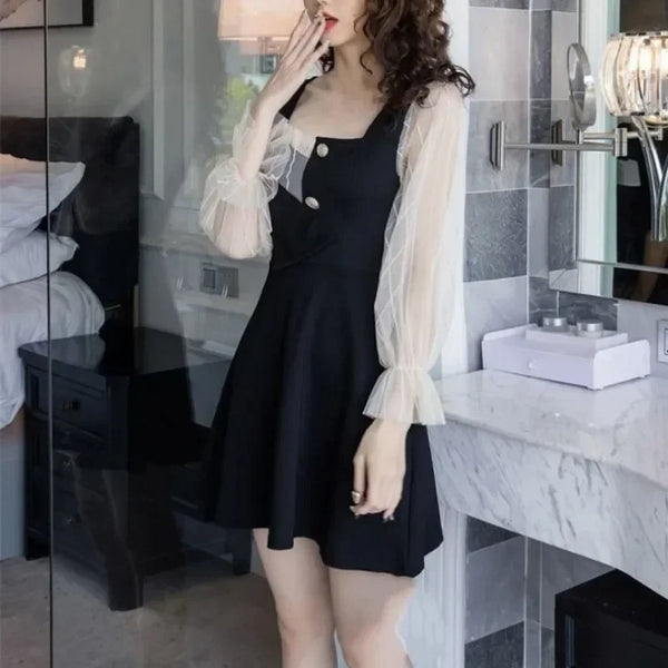 Long Sleeves Mini Black Dress