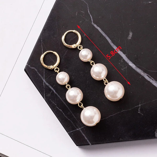 Long Women Pearl Pendants Drop Earrings