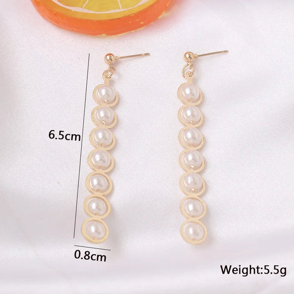 Long Women Pearl Pendants Drop Earrings