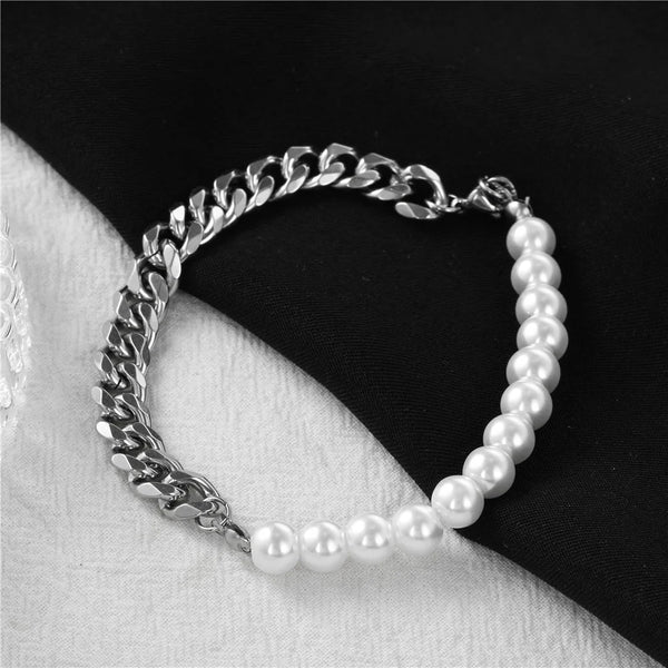 Men's Pearl Necklace And Bracelet Set