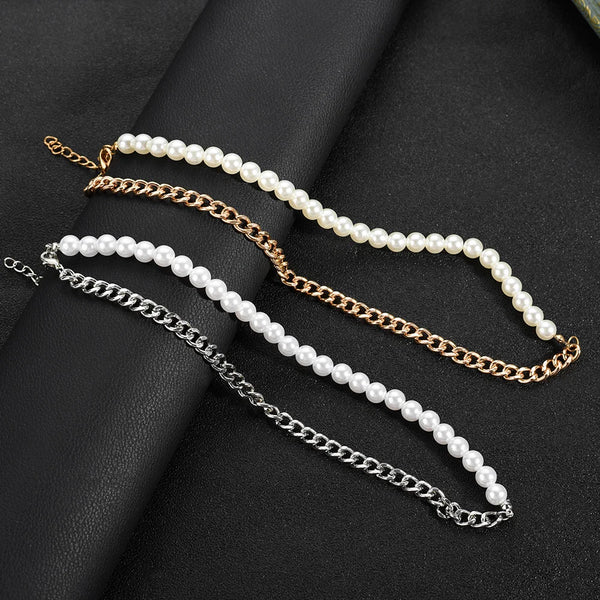 Men's Pearl Necklace And Bracelet Set