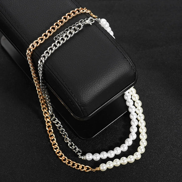 Men's Pearl Necklace And Bracelet Set