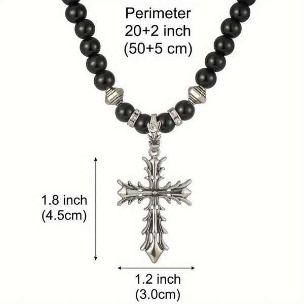 Mens Black Pearl Necklace With Cross