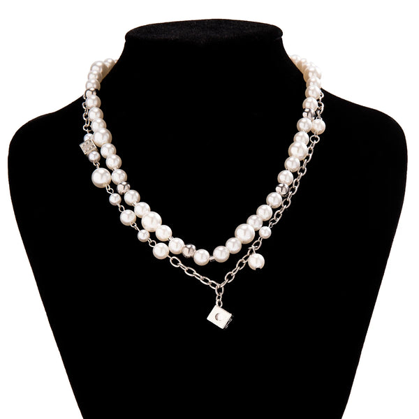 Men's Dice Pearl And Chain Necklace