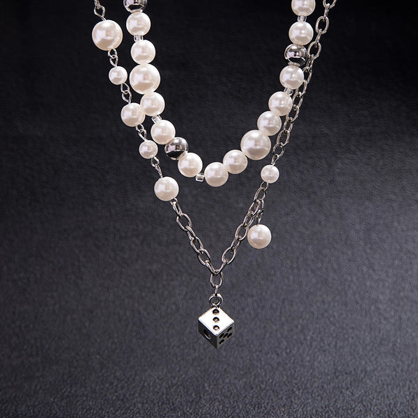 Men's Dice Pearl And Chain Necklace