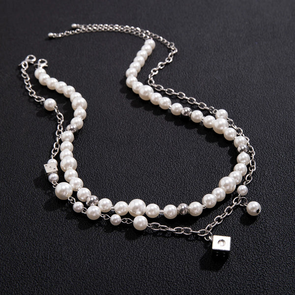 Men's Dice Pearl And Chain Necklace