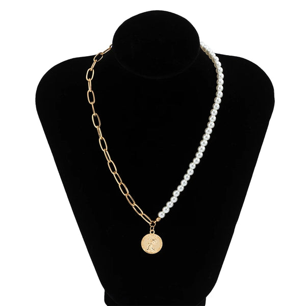 Mens Half Pearl Half Chain Necklace