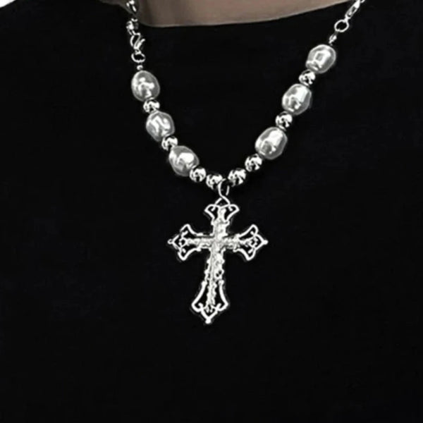 Men's Pearl Cross Necklace