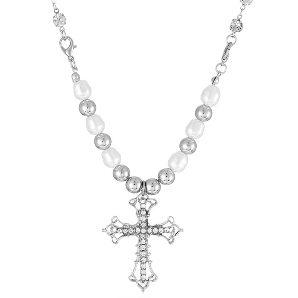 Men's Pearl Cross Necklace