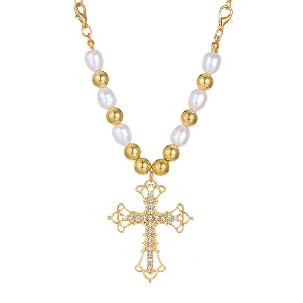 Men's Pearl Cross Necklace