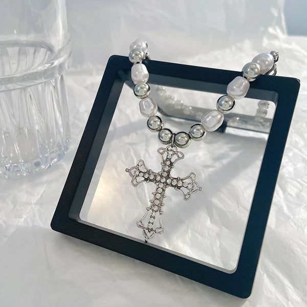 Men's Pearl Cross Necklace