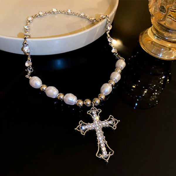 Men's Pearl Cross Necklace