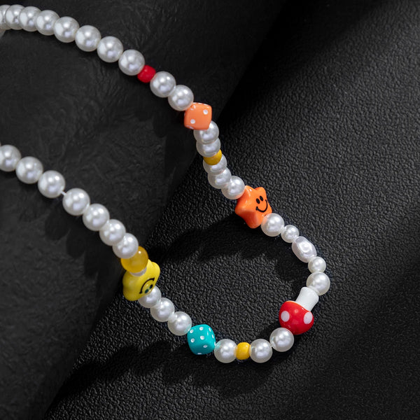 Mens Pearl Necklace With Smiley Face