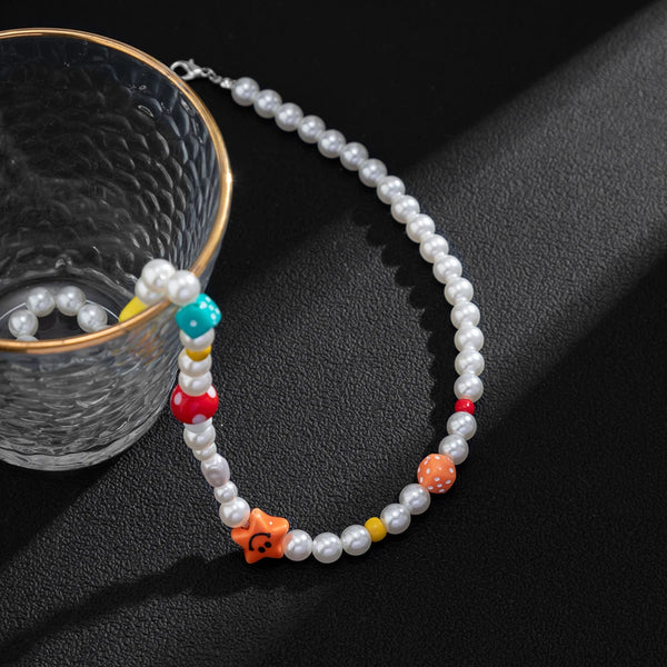 Mens Pearl Necklace With Smiley Face