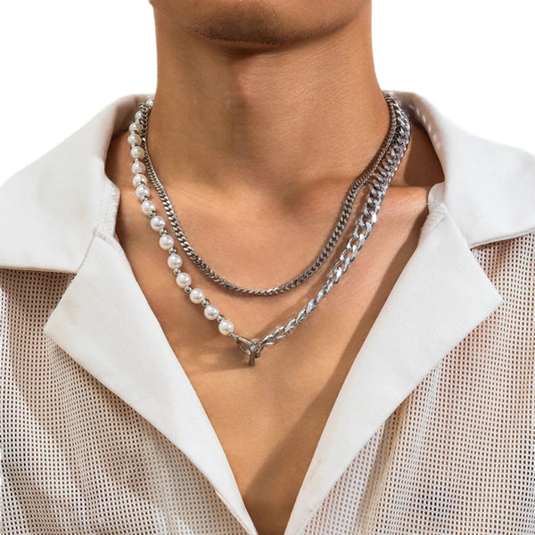 Mens White Pearl Necklace