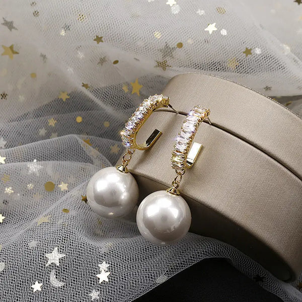 Pearl And Diamond Drop Earrings