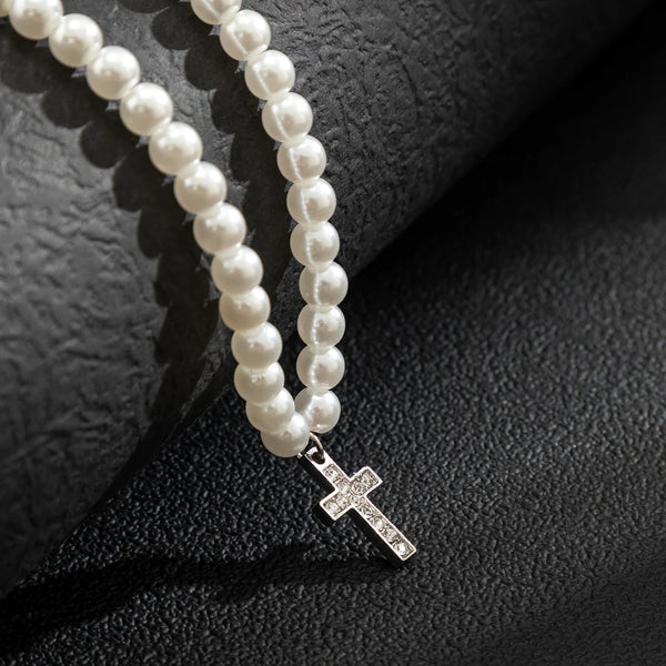 Pearl Cross Necklace Mens