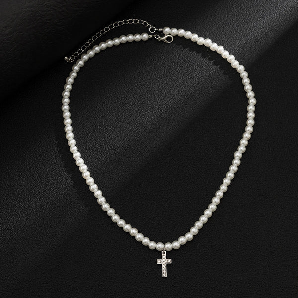 Pearl Cross Necklace Mens