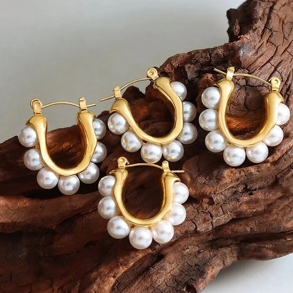 Pearl Drop Hoops Earrings