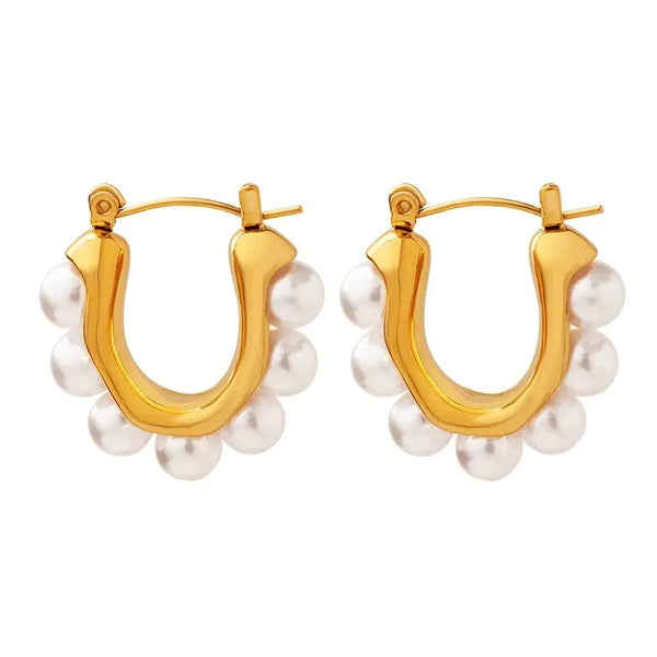 Pearl Drop Hoops Earrings